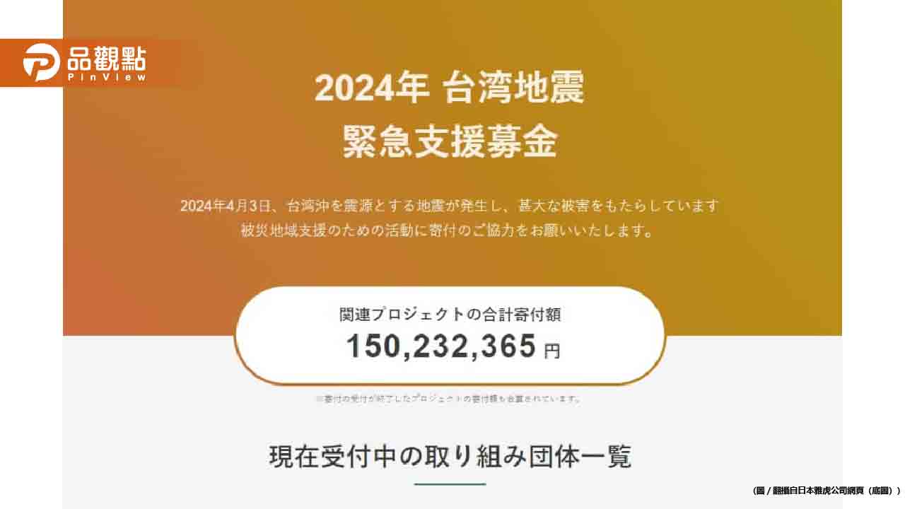 日本支援台灣花蓮大地震 跨界募款金額突破新高