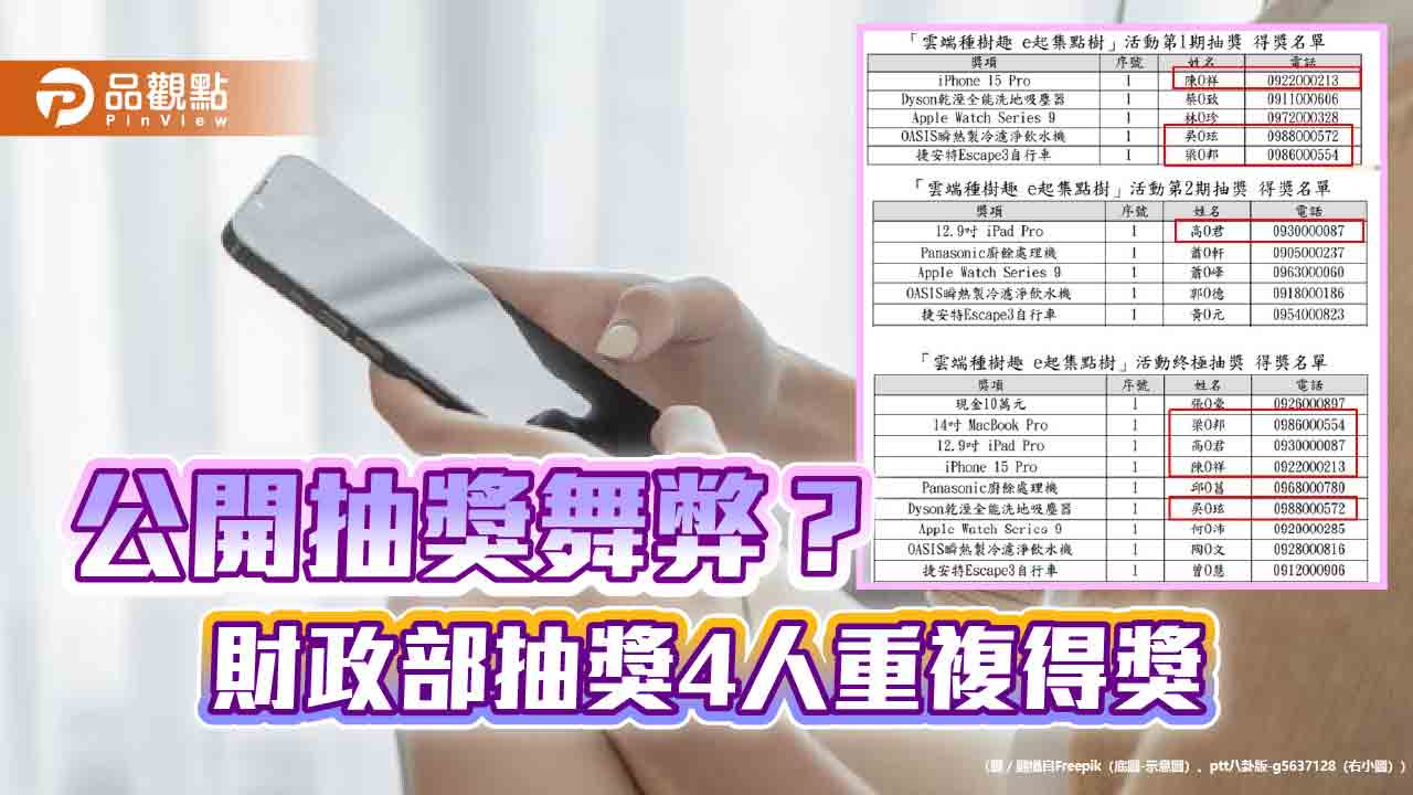 公開抽獎舞弊？財政部抽獎4人重複得獎