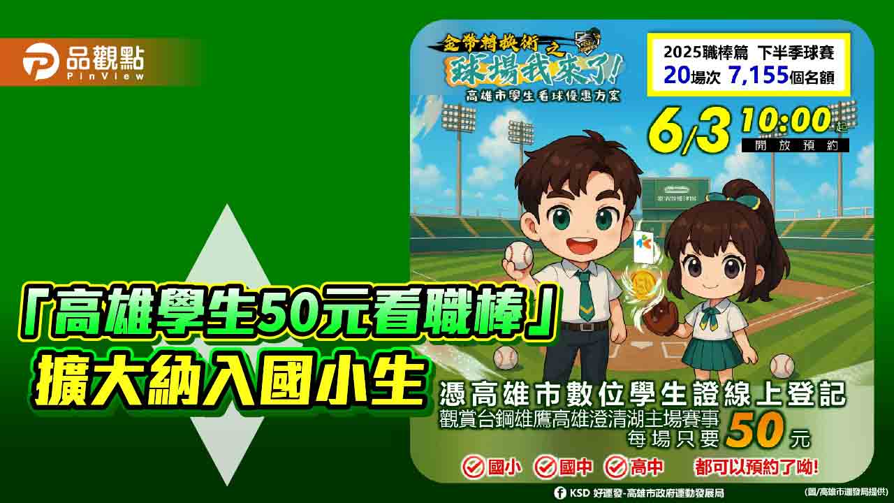 「高雄學生50元看職棒」首度納入國小生　下半季6/3開放預約