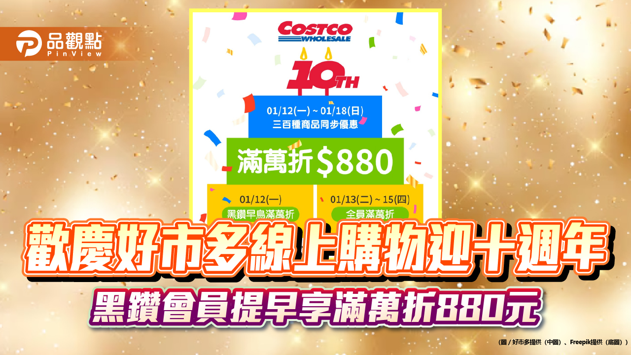 歡慶好市多線上購物迎十週年　黑鑽會員提早享滿萬折880元