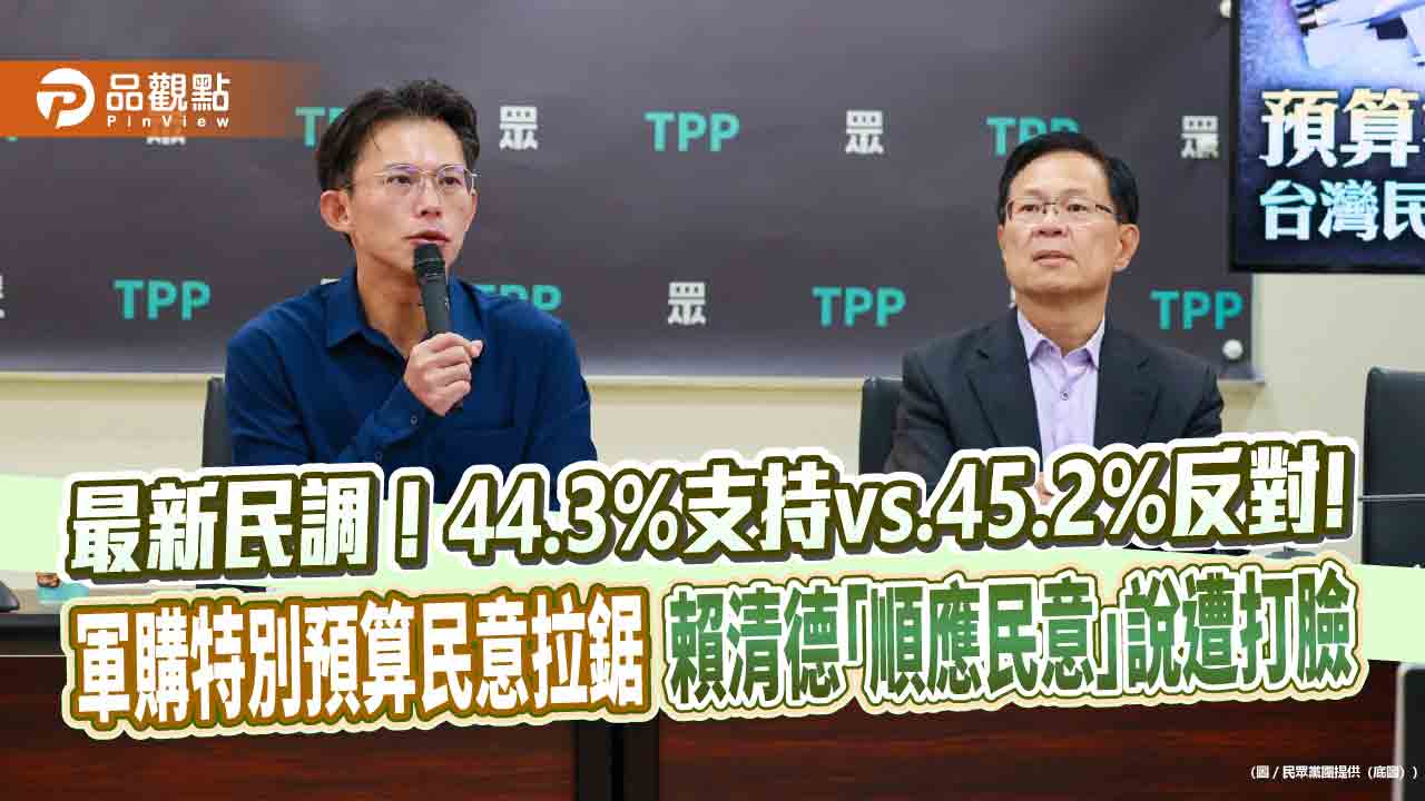 最新民調！44.3%支持vs.45.2%反對!軍購特別預算民意拉鋸 賴清德「順應民意」說遭打臉