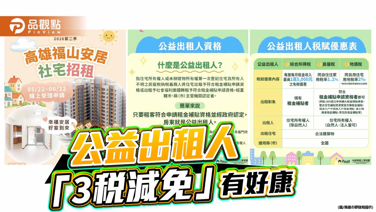 公益出租人享3稅減免   高市力推房東加入「福山安居」同步招租
