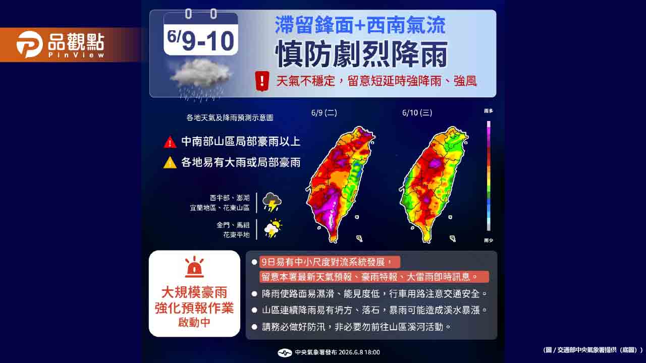 今明雨最大！滯留鋒面來襲　5縣市急發大雷雨警報