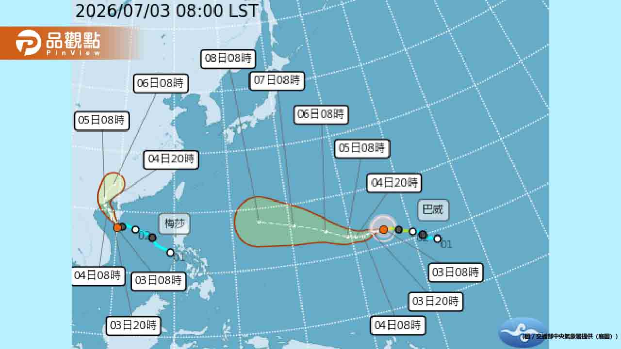 雙颱共舞！巴威最快今晚變強颱 影響台灣時間曝