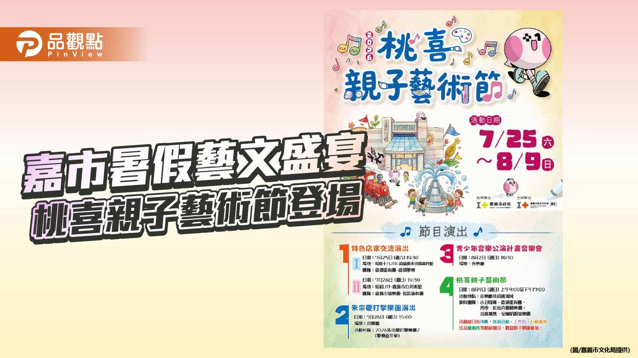 嘉義桃喜親子藝術節登場　朱宗慶打擊樂團2領銜打造暑假藝文盛宴