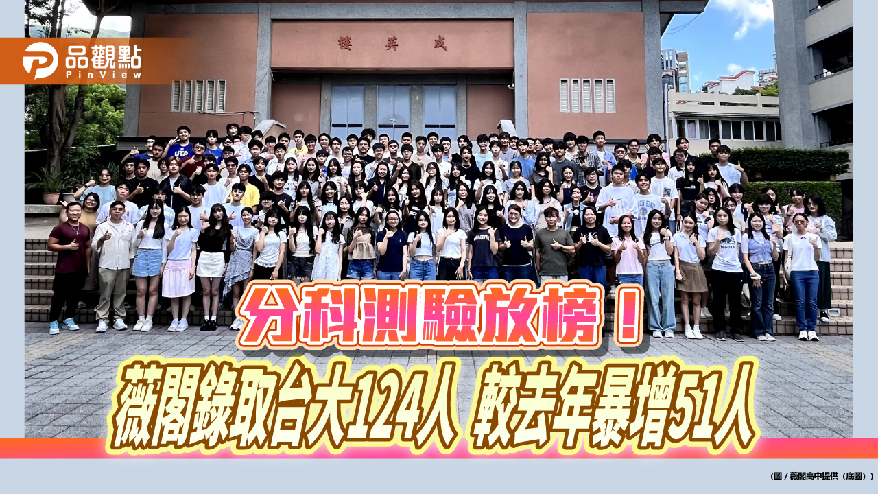 分科測驗放榜!薇閣錄取台大124人 較去年暴增51人
